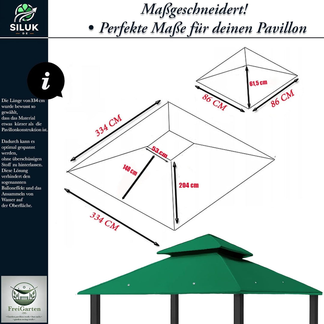 freigarten.de Ersatzdach für Pavillon 334 cm x 334 cm Sand Antik Pavillon Wasserdicht Material: Pana