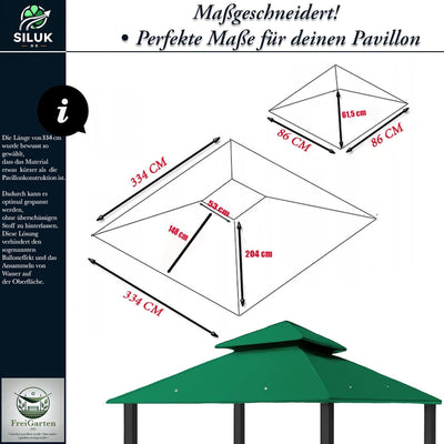 freigarten.de Ersatzdach für Pavillon 334 cm x 334 cm Sand Antik Pavillon Wasserdicht Material: Pana
