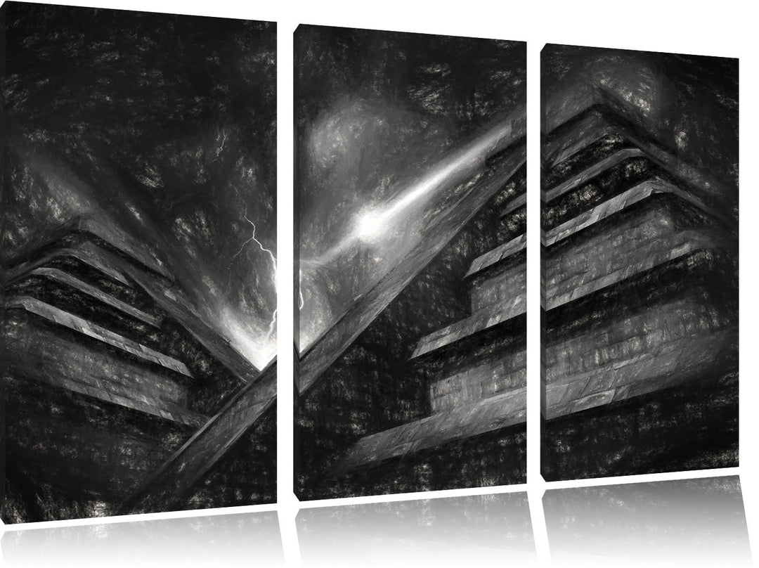 Pixxprint Majatempel bei Gewitter als Leinwandbild/Grösse: 3 Teilig (120x80) cm/Wandbild/Kunstdruck/