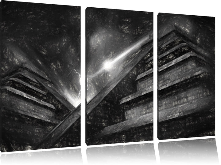 Pixxprint Majatempel bei Gewitter als Leinwandbild/Grösse: 3 Teilig (120x80) cm/Wandbild/Kunstdruck/