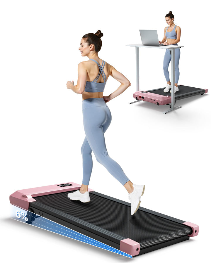 DeerRun Walking Pad mit Steigung 6% Laufband für Zuhause Schreibtisch für Büro, Kleines Leise mit Ap