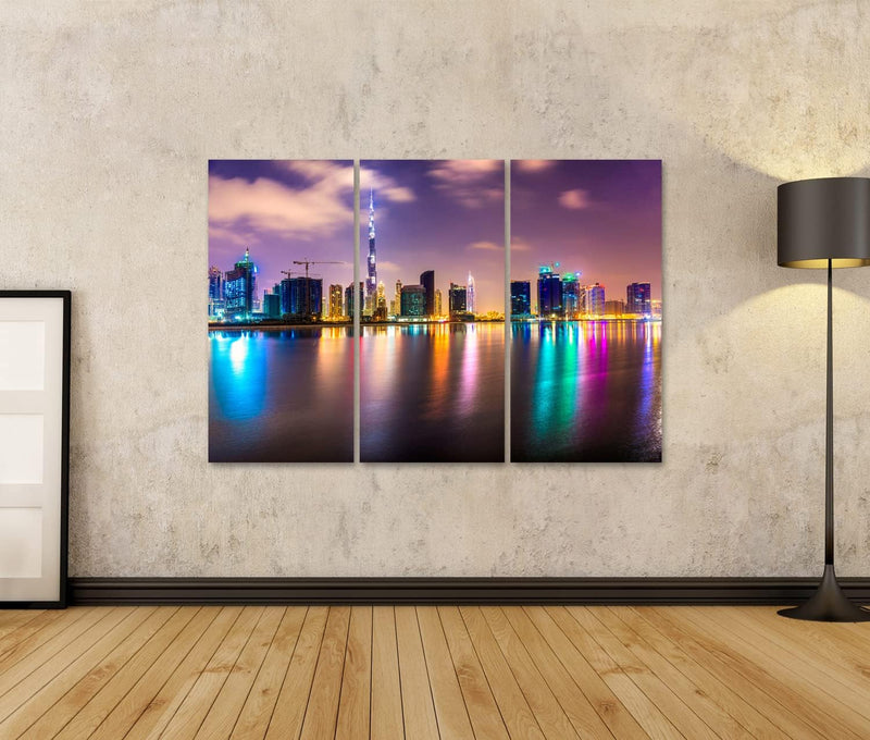 Bild auf Leinwand Dubai Skyline In Der Abenddämmerung UAE Wandbild Poster Kunstdruck Bilder Format: