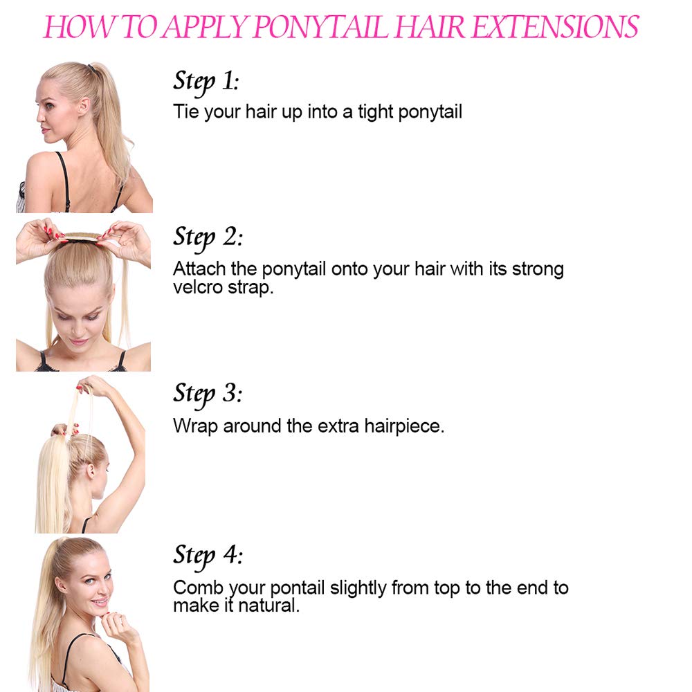 SEGO Ponytail Extension Echthaar Pferdeschwanz Haarteil Haarverlängerung Zopf Glatt Naturschwarz 