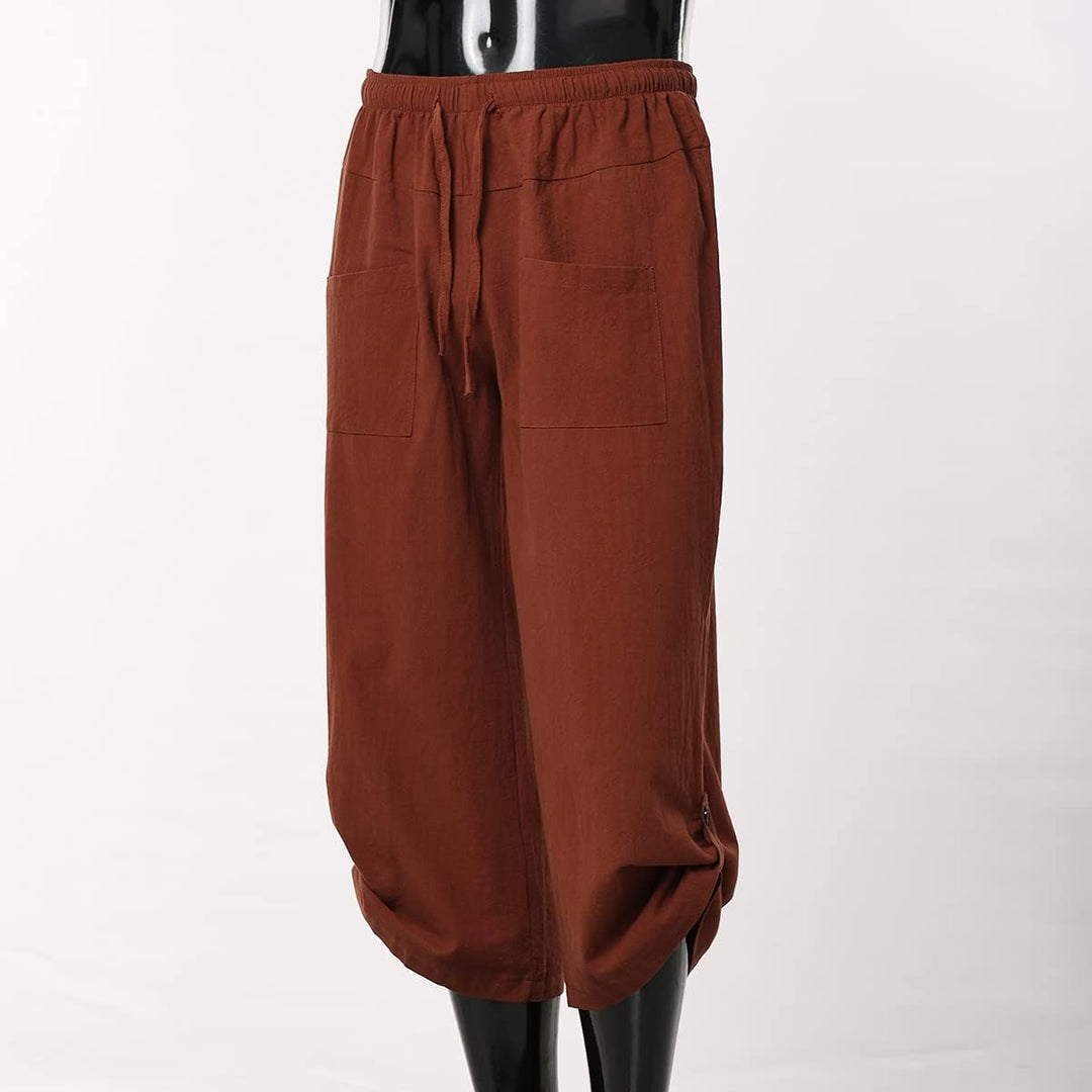 COSDREAMER Herren Mittelalter Hose Wikinger Piraten Kostüm Hose (XX-Large, Braun 3/4) XXL Braun 3/4,