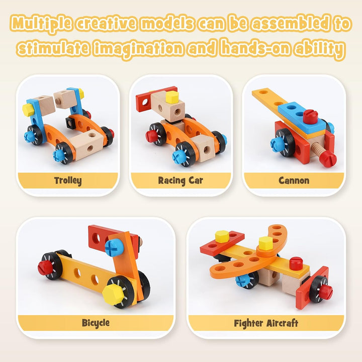 Werkzeugkoffer Kinder Montessori Spielzeug ab 3 Jahre Holzspielzeug mit Akkuschrauber Spielzeug ab 3