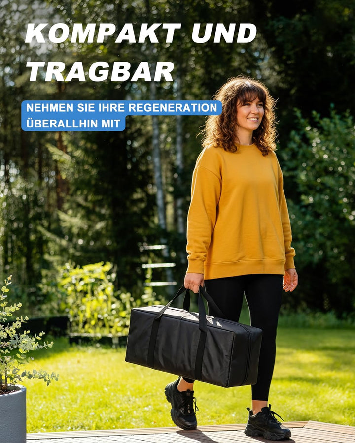 Eisbad Tonne mit Kühlsystem (80 cm Ø) XL, Eistonne Eisbaden mit 8 Edelstahlstangen, Sporttasche/Hitz