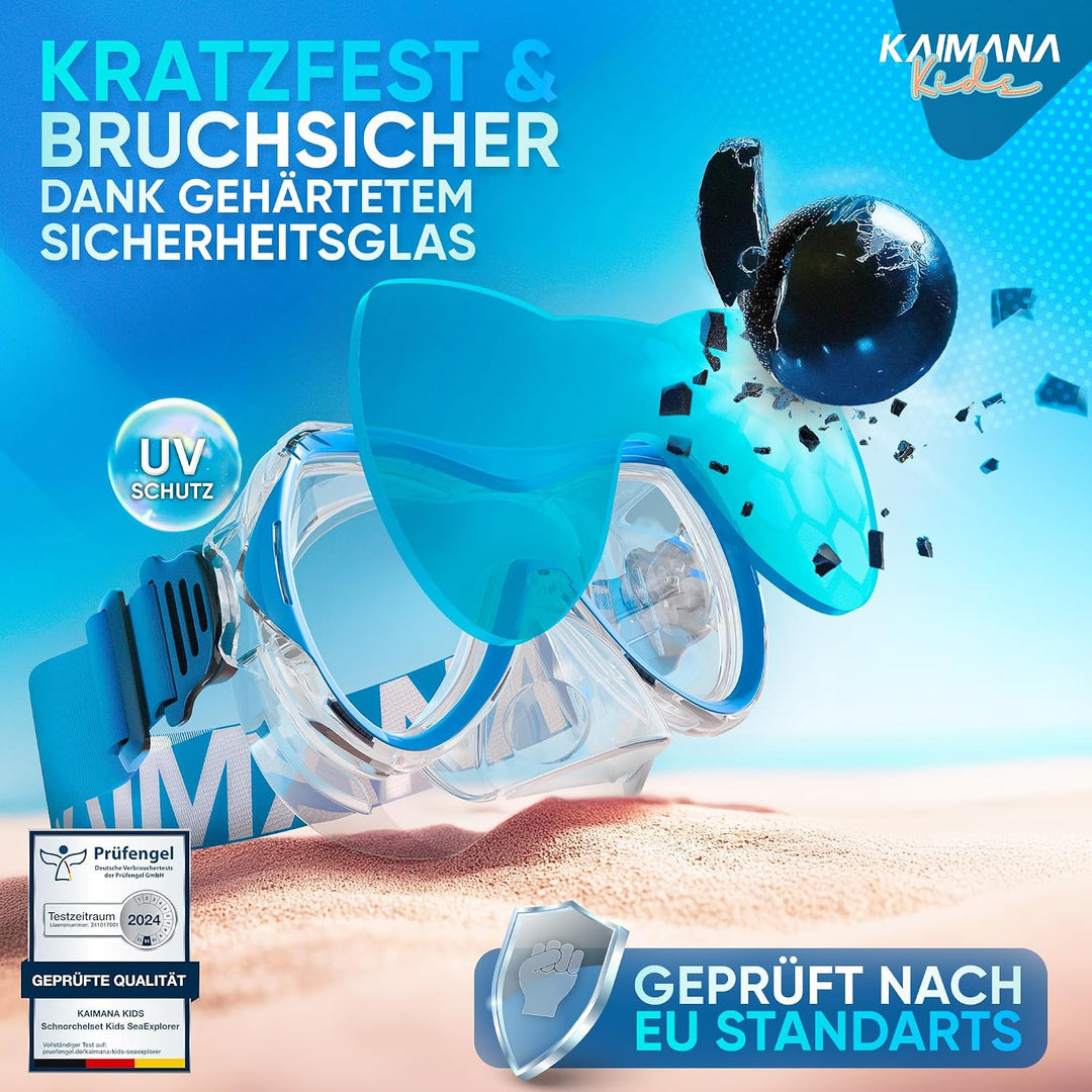 Das Neue KAIMANA® SeaExplorer Schnorchelset Kinder + Tragetasche, Taucherbrille mit Schnorchel, Tauc