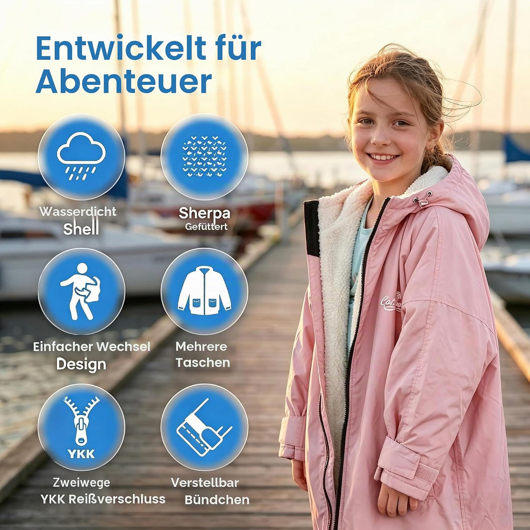 Catalonia Classy Wickelmantel Wasserdicht für Kinder, Wärmemantel Schwimmen mit Sherpa-Futter, Surf