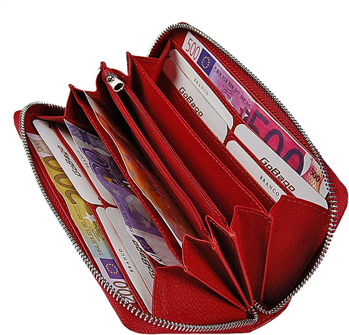 GoBago Damen Geldbörse Leder Portemonnaie Geldbeutel Damenbörse mit RFID Schutz (Rot), Rot