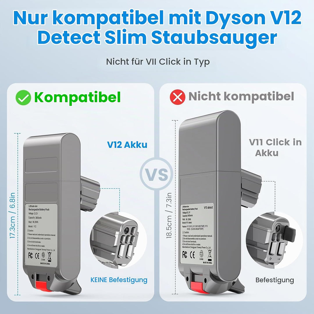 Click-In-Typ 3900mAh V12 Akku für Dyson, ASUNCELL 25,2V Ersatzakku für V12 Detect, V12 Detect Absolu