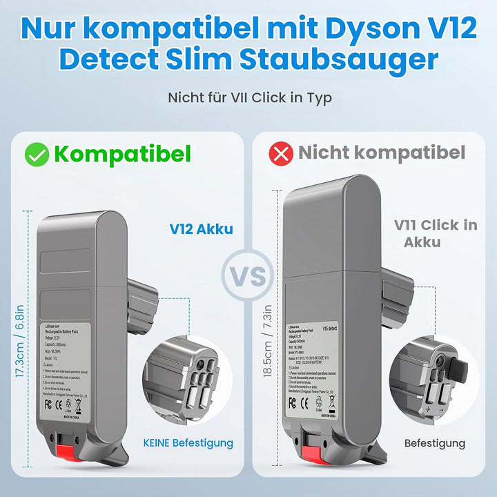 Click-In-Typ 3900mAh V12 Akku für Dyson, ASUNCELL 25,2V Ersatzakku für V12 Detect, V12 Detect Absolu