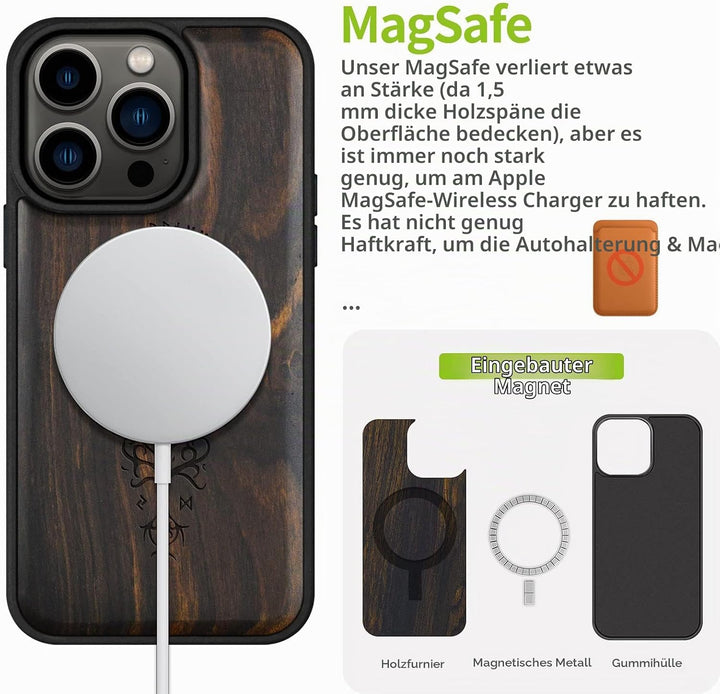Carveit Magnetisch Hülle für iPhone 14 Pro Case [Elegante Schwarzholz] [Weich TPU Stossstange] Stoss