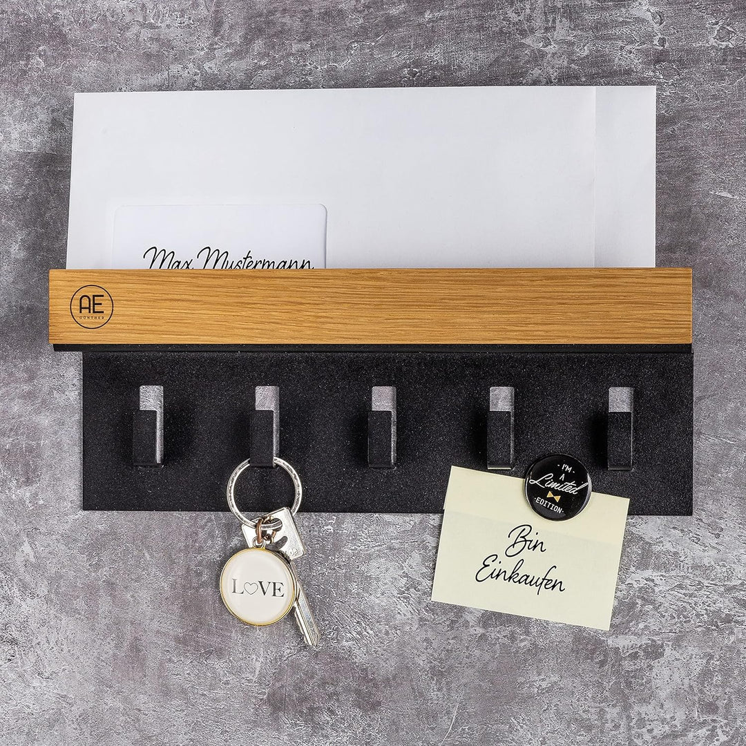AE GÜNTHER® Schlüsselbrett Holz - Schlüsselhalter Schwarz Stahl - Schlüsselboard Eiche - Schlüssel o