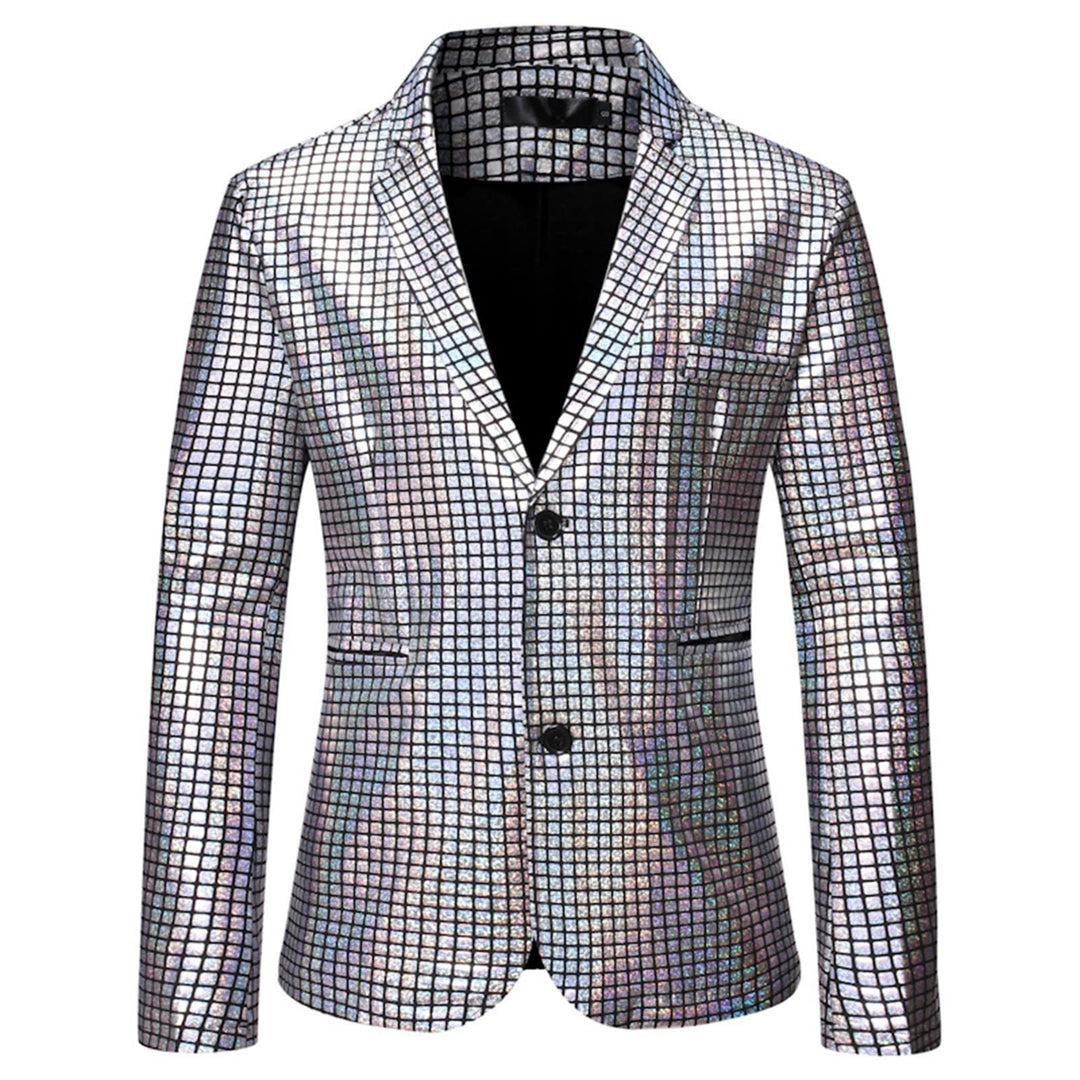 Herren Pailletten Jacke Anzugjacke Langarm Smoking Sakko Glänzend Blazer Männer DJ Disco Mottoparty