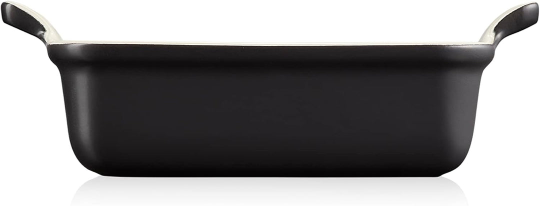 Le Creuset Rechteckige Auflaufform Tradition aus Steinzeug, 19 cm, 1.1 Liter, Schwarz glänzend, 7110
