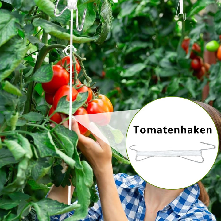 Tomatenhaken mit Schnur, 50Stück Tomatenhaken Metall, Robuster Tomatenhaken | Tomatenhaken mit 100 P