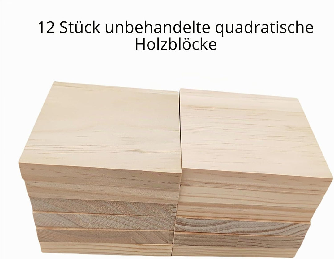 Unlackierte quadratische Holzblöcke zum Basteln, 10 x 10 x 1,5 cm, blanko, Kiefernholzbretter für Ho