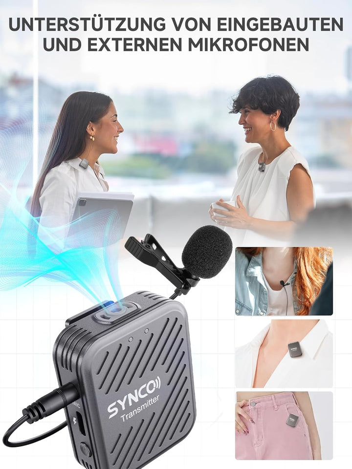 SYNCO Lavalier Funkmikrofon G1(A1), 2,4GHz Kabellos Ansteckmikrofon System, Wireless Microphone Mics