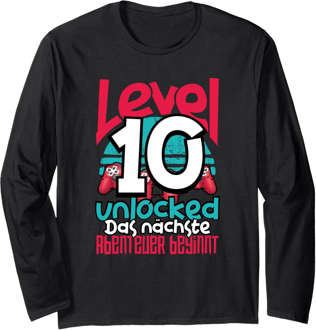 Level 10 Unlocked Gamer 10th Birthday Gift Cool Retro Gaming Langarmshirt
