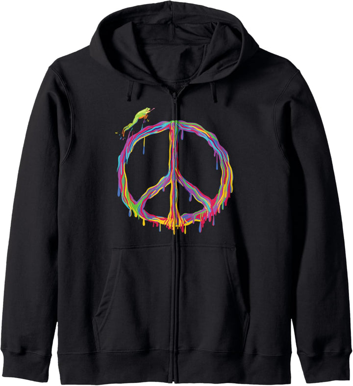 Friedenszeichen Hippie Retro Frosch Natur Farbe tropft Desig Kapuzenjacke