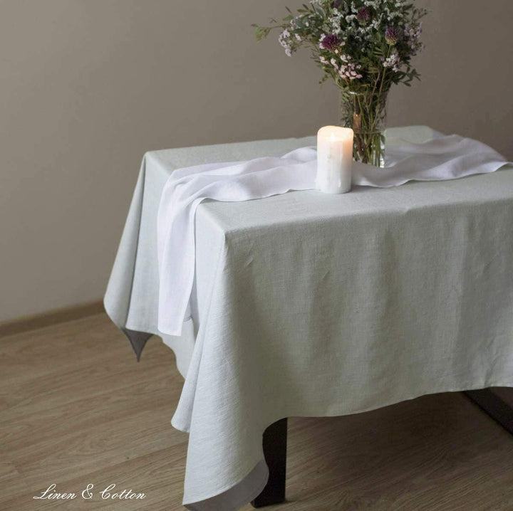 Linen &amp; Cotton Tischdecke Stoff Tischtuch Tischwäsche Hygge -100% Leinen, Hellgrau/Grau (100 x 140 c