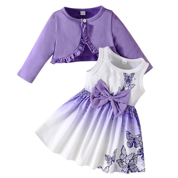 Kunyeah Baby Mädchen Kleid und Strickjacke Set Kleinkind Ruffle Shrug Mantel Schmetterling Print Roc