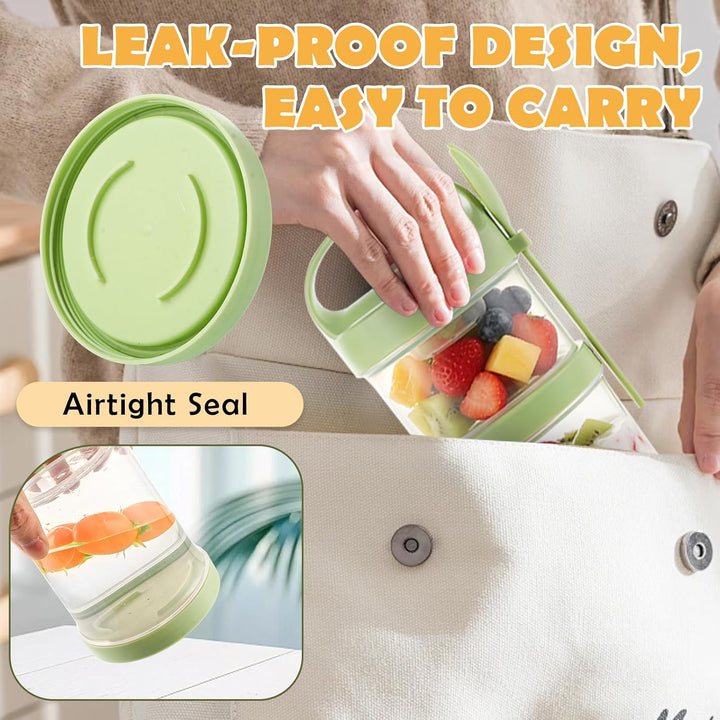 AKOLAFE 4er Set Müslibecher To Go in 4 Farben, Joghurtbecher mit Löffel und Dressing-Becher, 22,3x9,