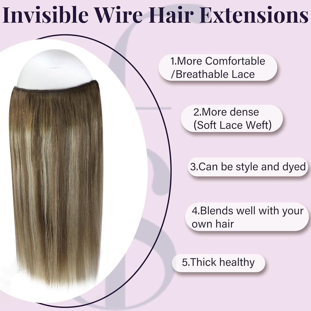 Fshine Fish Line Extensions Echthaar Dunkelbraun bis Aschbraun Highlight Mittelblond 30 cm Echthaar