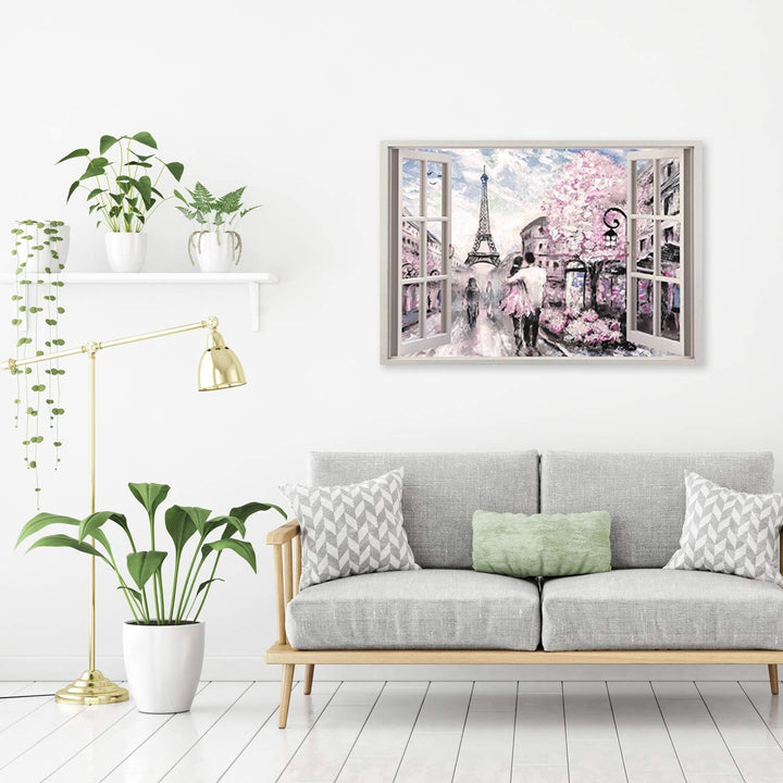 Feeby Wandbild 3D Illusion Druckbild Leinwandbild Euiffelturm Rosa 90x60 cm Leinwandbild 90x60 cm Ro