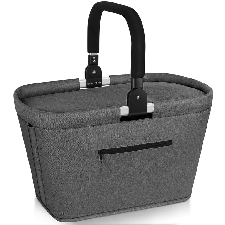 35L Kühltasche Einkaufskorb Faltbar mit 2 Stützstangen, Grosse Isolierte Kühlkorb mit Aluminium Grif