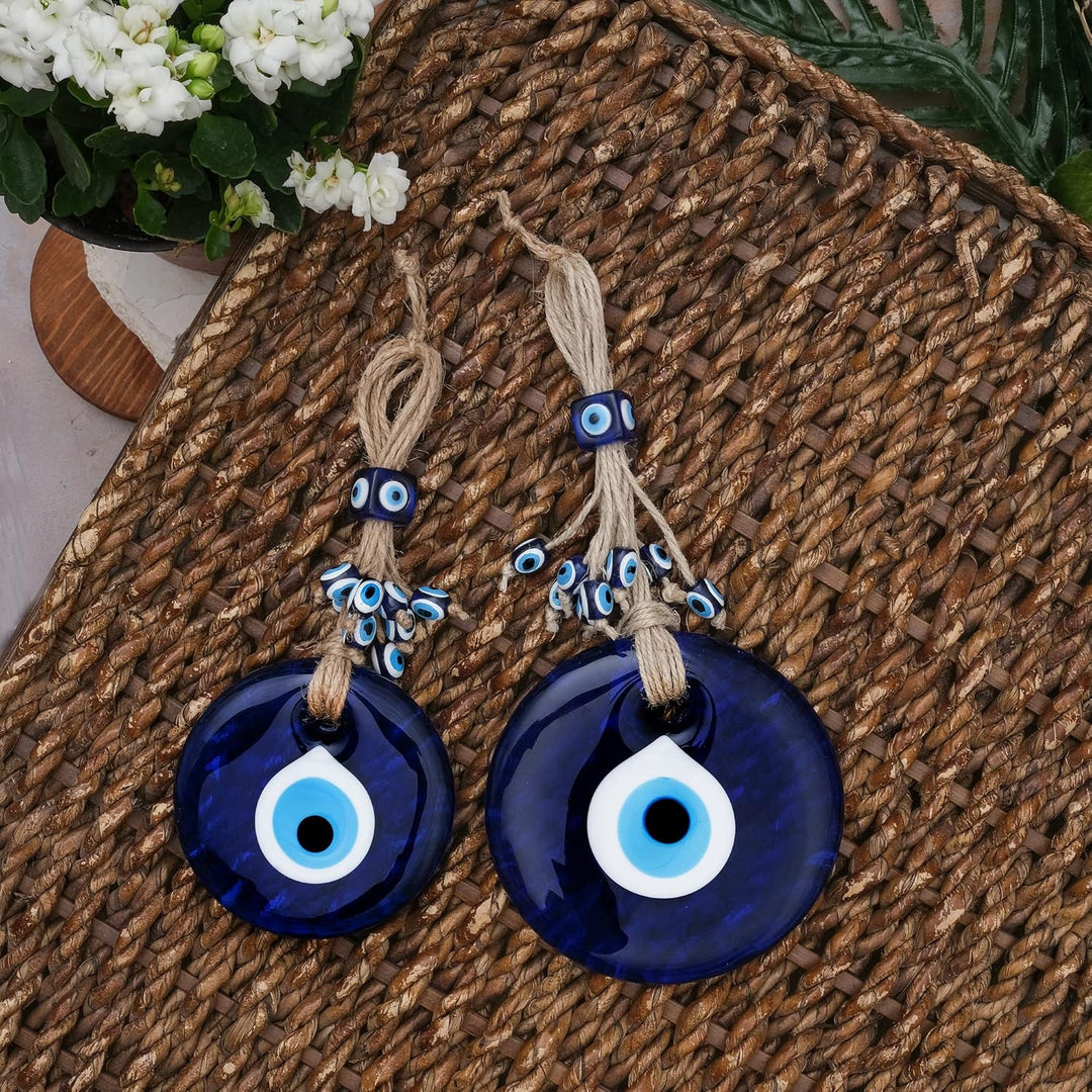 BCS Böser Blick, Wanddekoration, 2 Stück, 10.9 cm & 8.9 cm, blaues Glas, türkisches, griechisches Na