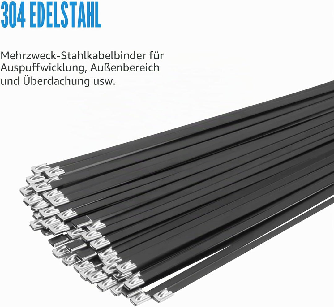 XINGO 100 Stück Edelstahl Kabelbinder, 400 x 4,6mm, Metall 304, Robuste Mehrzweck-Kabelbinder für Au