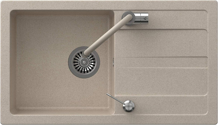 VBChome Spülbecken mit Armatur 77 x 44 cm Beige Granit Einzelbecken Einbauspüle Abtroffläche gespren