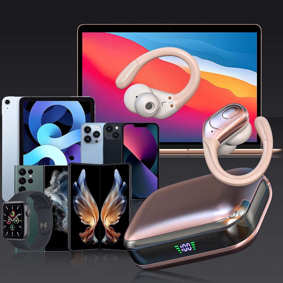 Kabellose Bluetooth-Ohrhörer, 75 Stunden Wiedergabe, LED-Display-Ladehülle, Ohrbügel, IPX7 wasserdic