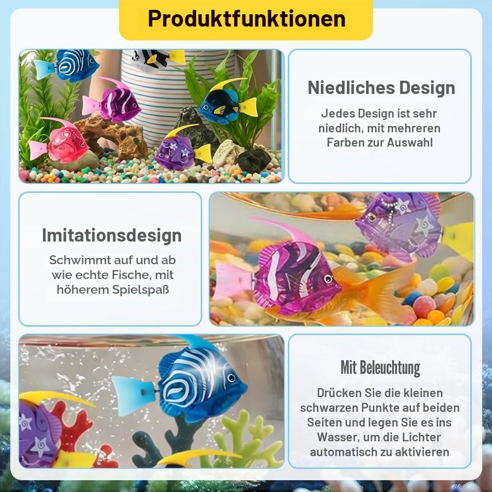6 Stück Robo Fisch Katze Spielzeug, Elektronischer Haustier Fisch, RoboterFisch mit Leuchtende, Batt