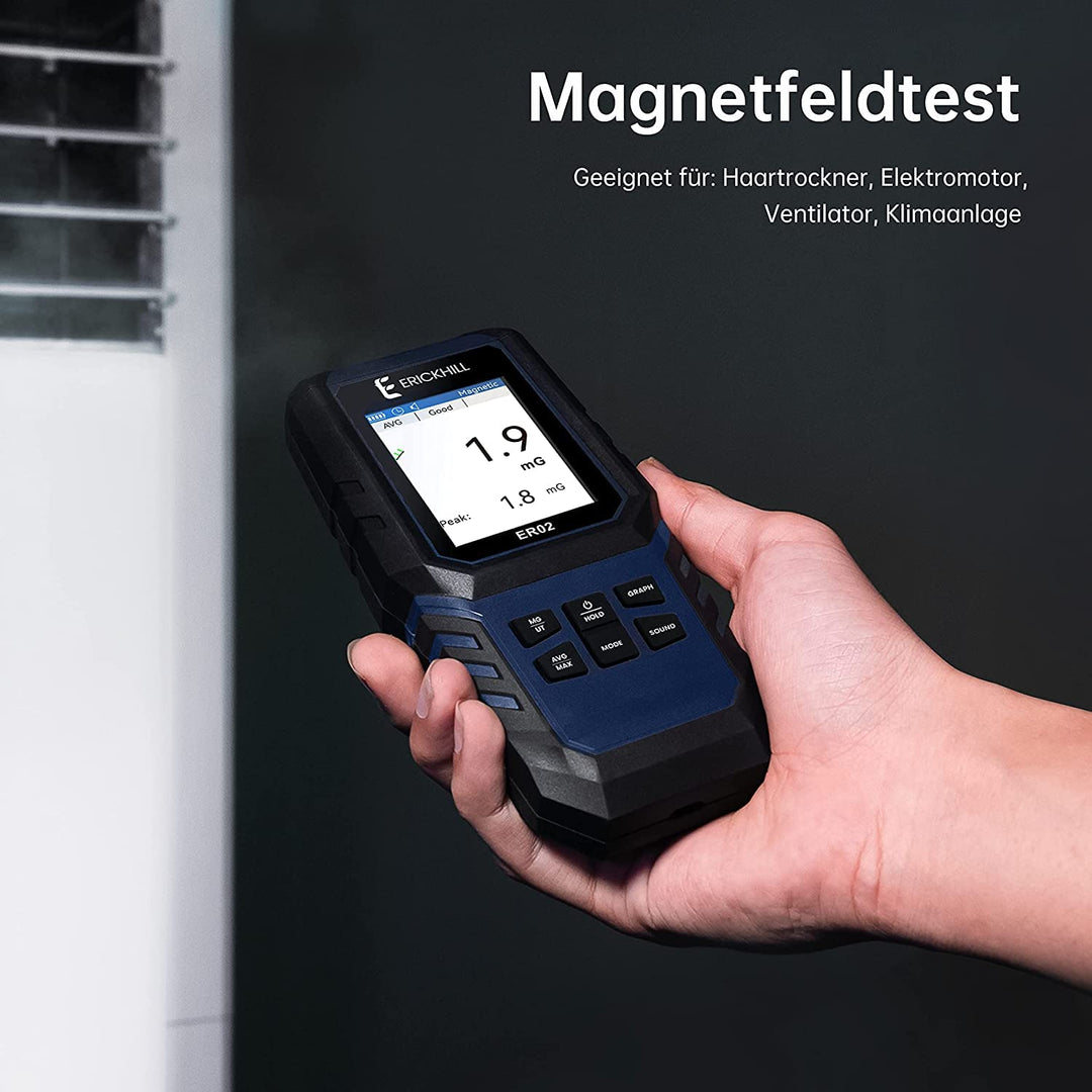ERICKHILL EMF Messgerät ER-02, EF/MF/RF-Prüfung, wiederaufladbarer magnetfeld , digitaler/Grafik-Dua