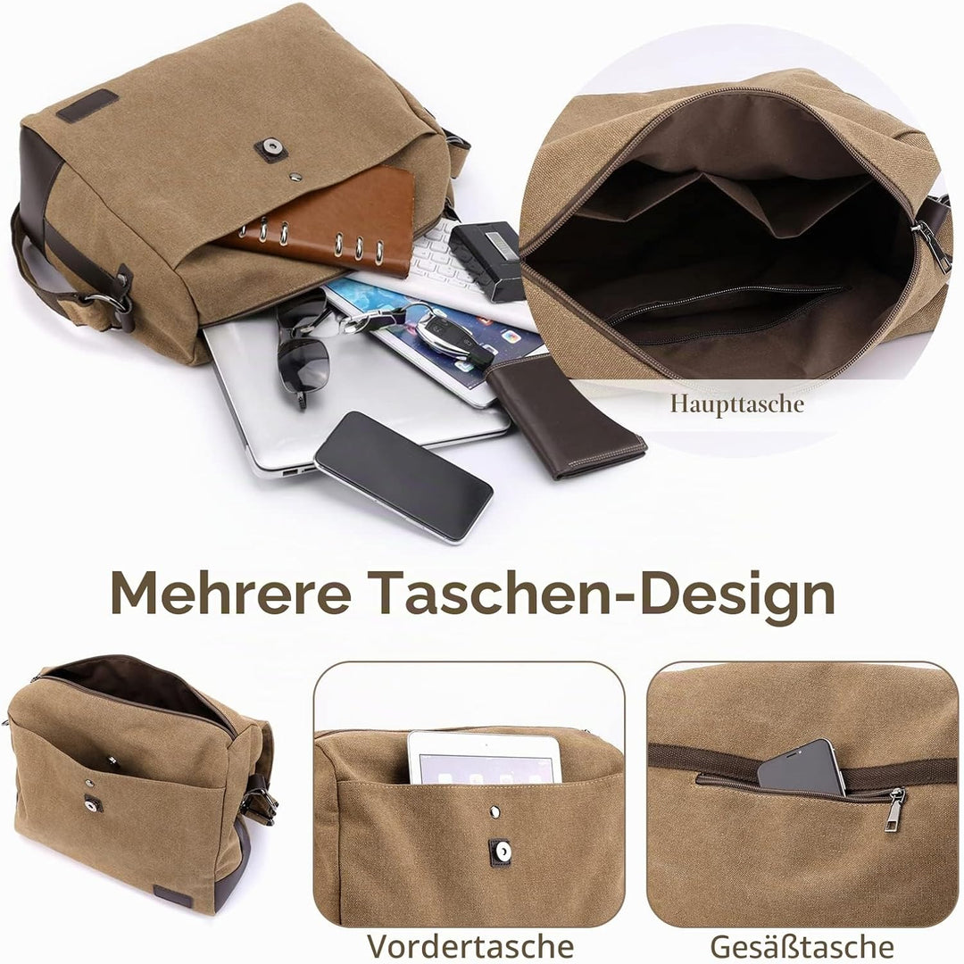 CORIOS Herren Umhängetaschen Canvas Schultertasche Laptoptasche für 13.3 Zoll Notebook Lehrertasche
