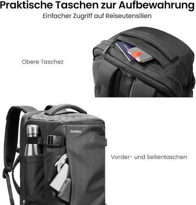 tomtoc 40L Reiserucksack, TSA Freundlich Handgepäck Rucksack, Flug Genehmigt Bordgepäck Gross Travel