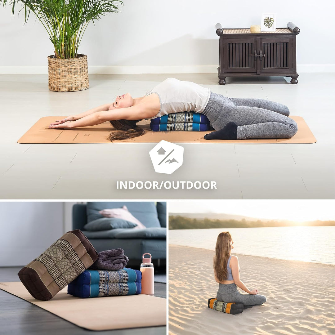 livasia Block Yogakissen eckig - 17x34x12cm - Meditationskissen mit Kapok, Stützkissen Bolster recht