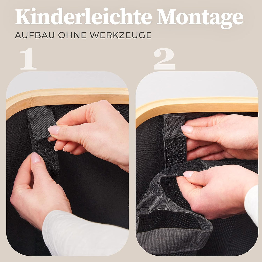 Hennez Wäschebox 150L - Wäschekorb 3 Fächer - Deckel - Wäschesortierer mit Wäschesack - Laundry Bask