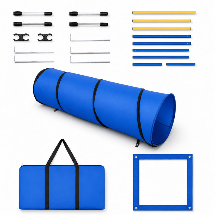 Hunde Agility Tunnel Set, Faltbarer Trainingstunnel mit Sprungring
