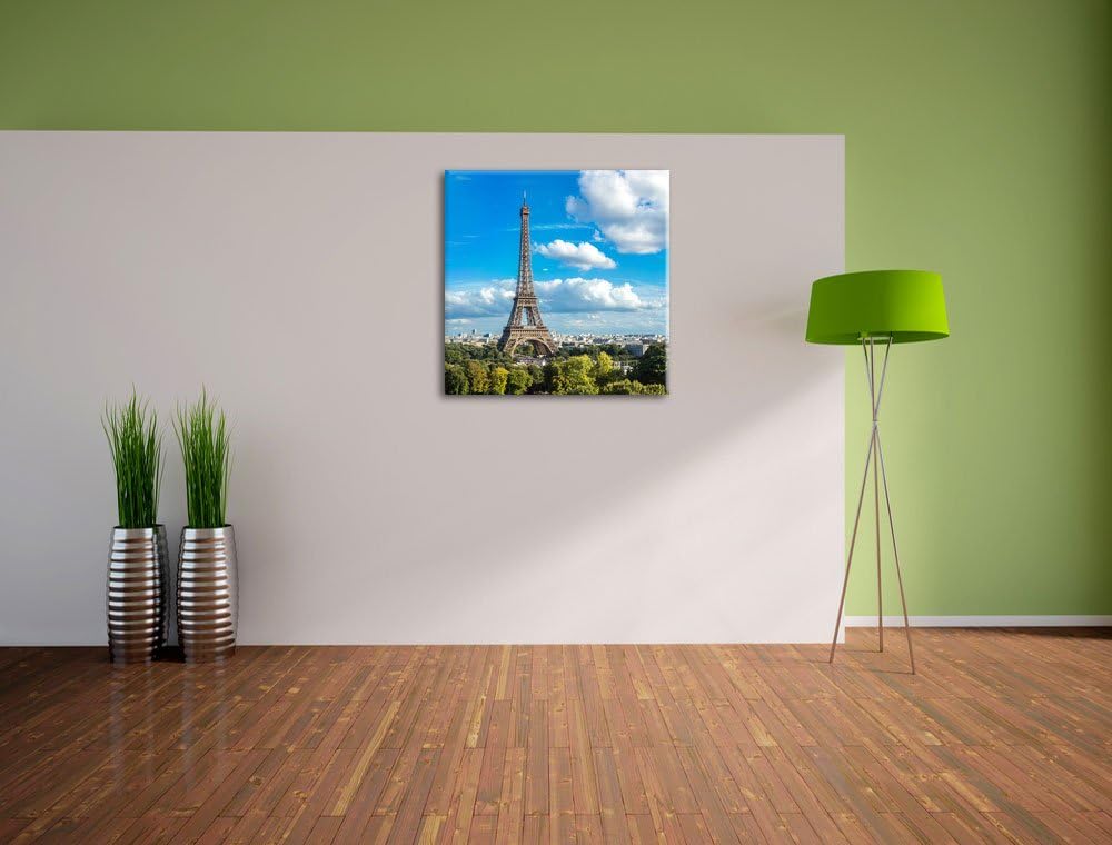 Pixxprint Riesiger Eiffelturm in Paris als Leinwandbild/Grösse: 70x70 cm/Wandbild/Kunstdruck/fertig
