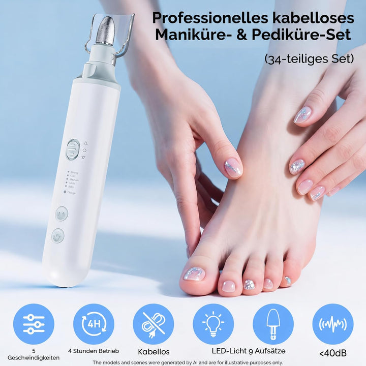 Nagelfräser Kabellose Elektrische Nagelfeile, Maniküre Pediküre Set 5 Elektrisch, Professionell Elek