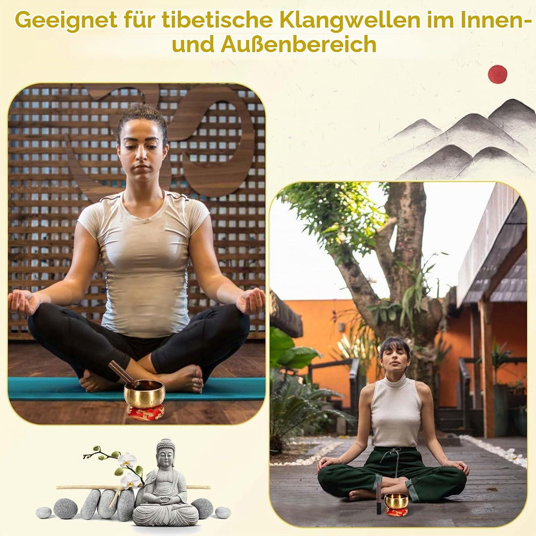 Tibetische Klangschale Klein，8CM Klangschalen Set mit Klöppel, Klangschalenkissen und Geschenk-Box,