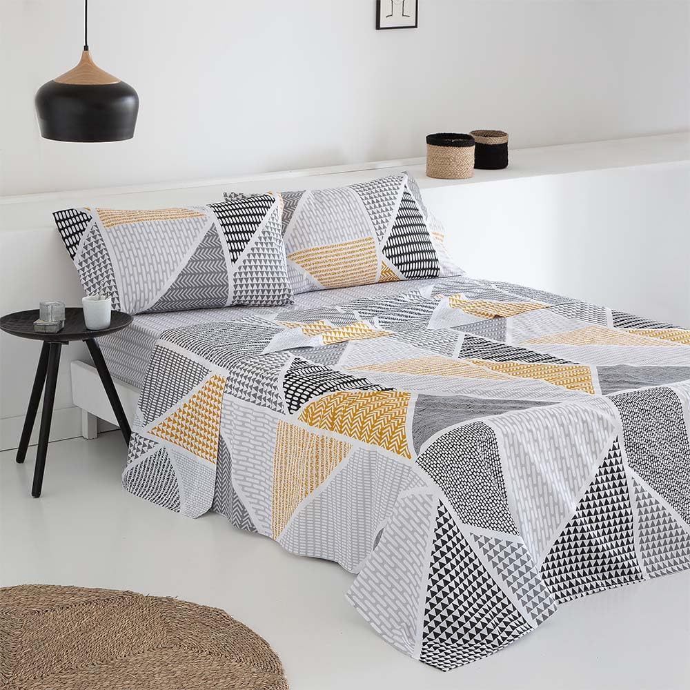 COTTON ARTean Geka Bettwäsche-Set, 200 x 190/200, 50 % Baumwolle, 50 % Polyester, Farbe Grau und Sen