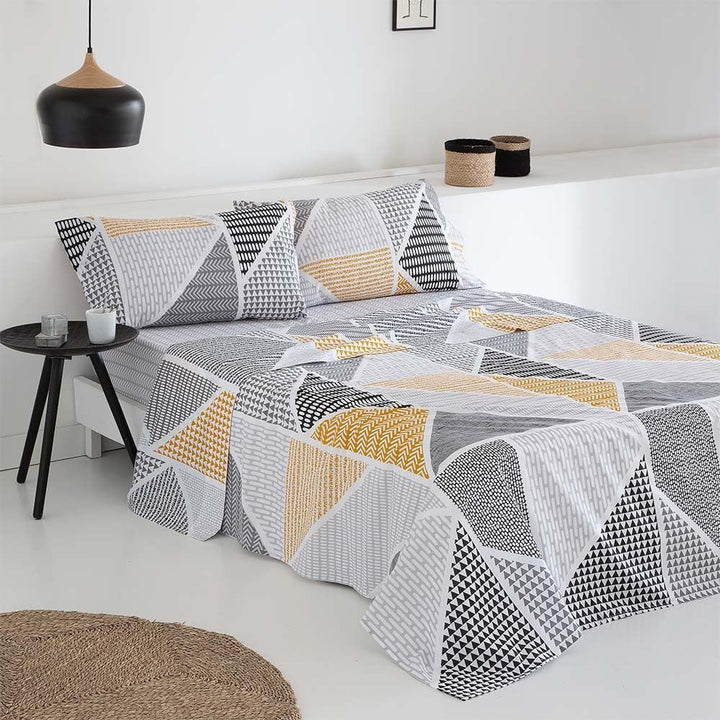 COTTON ARTean Geka Bettwäsche-Set, 200 x 190/200, 50 % Baumwolle, 50 % Polyester, Farbe Grau und Sen