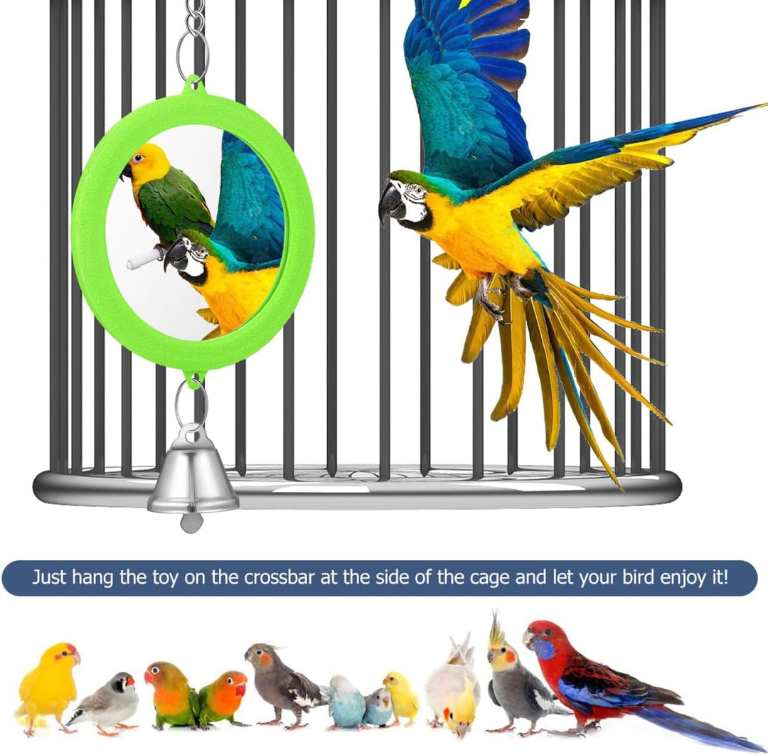 ARTIBETTER 3 Stück Runde Vogelspiegel mit Glöckchen Doppelseitiges Spiegelspielzeug für Papageien Ny