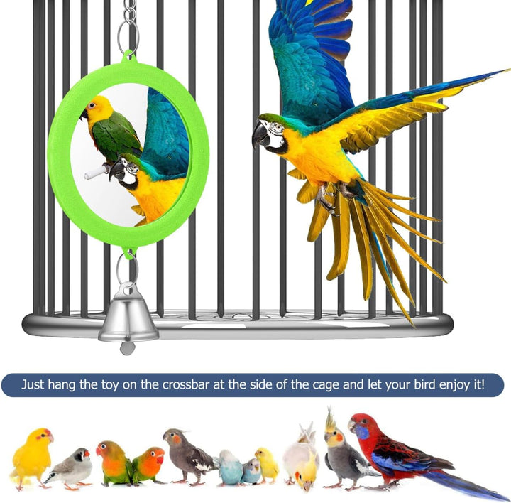 ARTIBETTER 3 Stück Runde Vogelspiegel mit Glöckchen Doppelseitiges Spiegelspielzeug für Papageien Ny