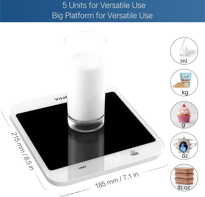 Vitafit 15kg Digitale Küchenwaage, Multifunktions-Lebensmittelwaage, Digitalwaage mit LED-Display, G
