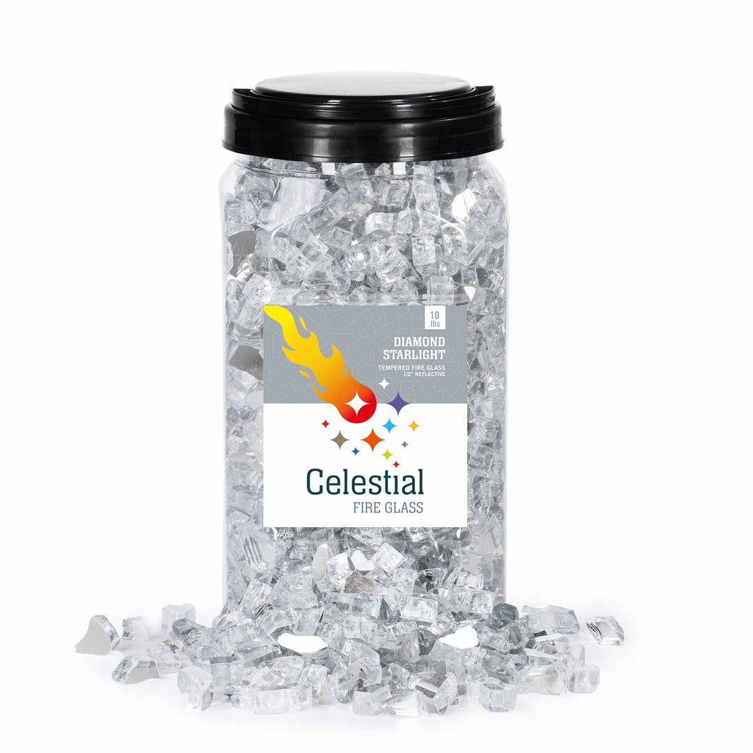 Celestial Fire Glass Hochglänzendes, 1,27 cm reflektierendes gehärtetes Feuerglas in Diamant-Sternli